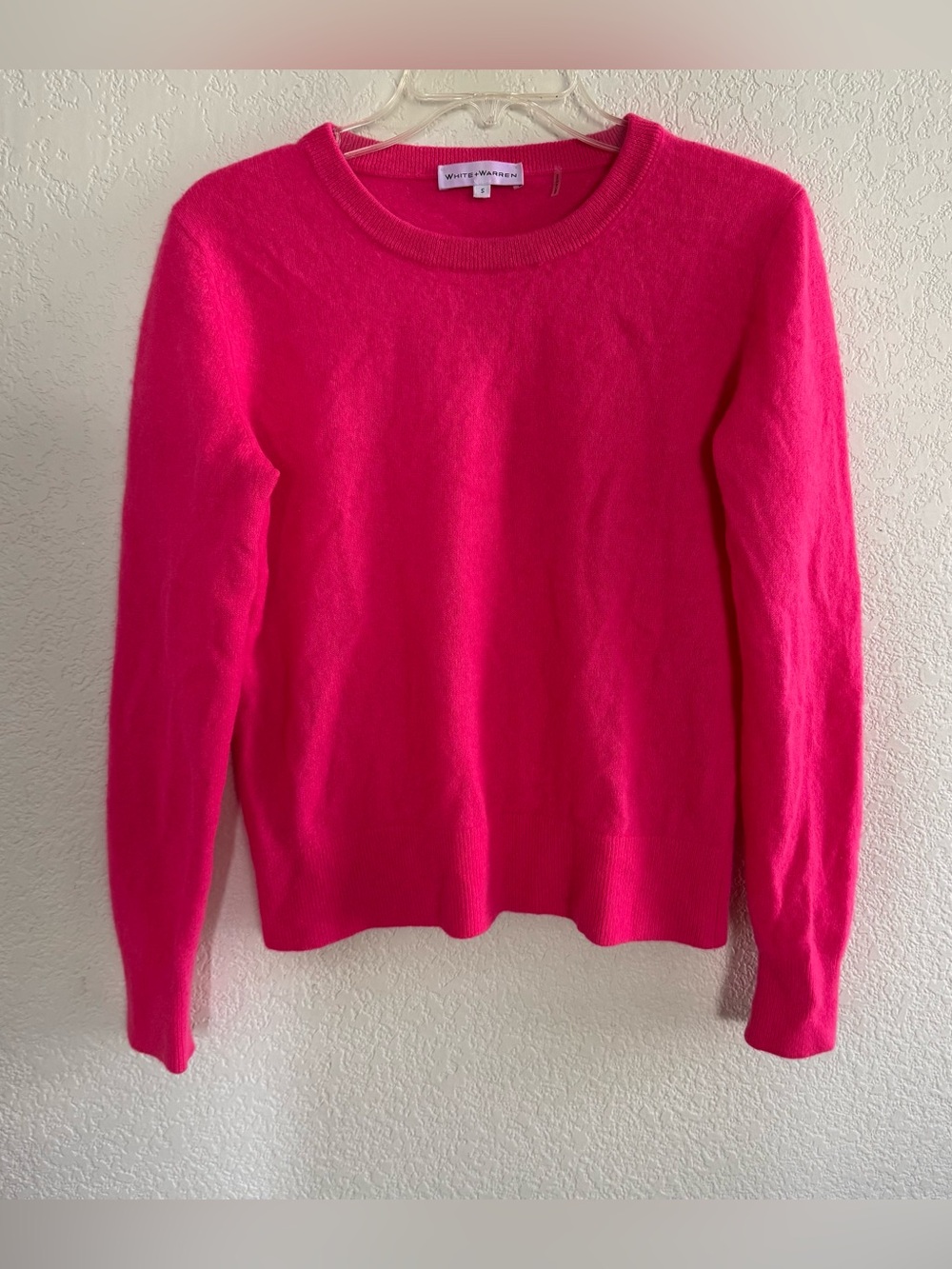 White + Warren Hot Pink Cashmere Sweater Knit Preppy Classic Barbiecore Office S